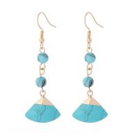 Turquoise Earring, with Brass, Fan, 18K gold plated, fashion jewelry & for woman, blue, The earring length is about 15-80mm, Sold By Pair