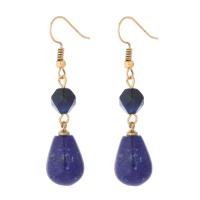 Kolczyki z kamieniem szlachetnym, Lapis Lazuli, ze Mosiądz, Łezka, Pozłacane 18K złotem, biżuteria moda & dla kobiety, niebieski, The earring length is about 15-80mm, sprzedane przez para