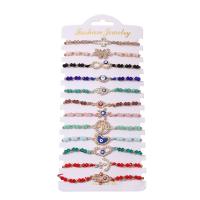 Evil Eye Jewelry Bracelet, Tibetan Style, with Knot Cord & Paper & Crystal, gold color plated, Adjustable & fashion jewelry & Unisex & enamel & with rhinestone, mixed colors, nickel, lead & cadmium free, Length:Approx 18 cm, 12PCs/Set, Sold By Set