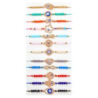 Evil Eye Jewelry Bracelet, Tibetan Style, with Knot Cord & Seedbead & Paper, gold color plated, Adjustable & fashion jewelry & for woman & enamel & with rhinestone, mixed colors, nickel, lead & cadmium free, Length:Approx 18 cm, 12PCs/Set, Sold By Set