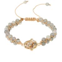 Gemstone Bracelets, Labradorite, with Knot Cord & Abalone Shell & Brass, Hand, gold color plated, Adjustable & fashion jewelry & Unisex, grey, Length:Approx 16 cm, Sold By PC