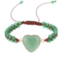 Gemstone Bracelets, Green Aventurine, with Knot Cord & Brass, Heart, gold color plated, Adjustable & fashion jewelry & Unisex, green, Length:Approx 16 cm, Sold By PC