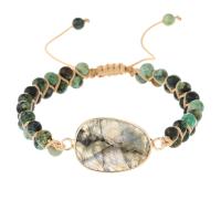 Gemstone Bracelets, Labradorite, with Knot Cord & African Turquoise & Brass, Flat Oval, gold color plated, Adjustable & fashion jewelry & Unisex, mixed colors, Length:Approx 16 cm, Sold By PC