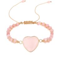 Bracelets quartz, quartz rose, avec Cordon de noeud & laiton, coeur, Placage de couleur d'or, Réglable & bijoux de mode & unisexe, rose, Longueur:Environ 16 cm, Vendu par PC