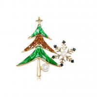 Weihnachten Broschen, Zinklegierung, mit Kunststoff Perlen, Weihnachtsbaum, KC goldfarben plattiert, Weihnachts-Design & unisex & Emaille & mit Strass, frei von Nickel, Blei & Kadmium, 38x38mm, verkauft von PC