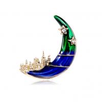 Zinc Alloy Brooches Moon KC gold color plated for woman & enamel & with rhinestone nickel lead & cadmium free Sold By PC