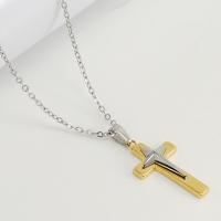 Stainless Steel Jewelry Necklace, 304 Stainless Steel, Cross, 18K gold plated, fashion jewelry & Unisex, 24x14mm, Length:Approx 17.72 Inch, Sold By PC