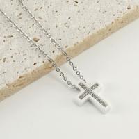 Stainless Steel Jewelry Necklace, 304 Stainless Steel, with Acrylic, Cross, fashion jewelry & micro pave cubic zirconia & for woman, 20x14mm, Length:Approx 17.72 Inch, Sold By PC
