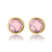 Titanium Steel  Earring, with turquoise, Round, Vacuum Ion Plating, fashion jewelry & for woman, golden, 5.90x5.90mm, Sold By Pair