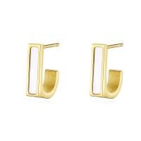 Titanium Steel  Earring, with Shell, Vacuum Ion Plating, fashion jewelry & for woman, golden, 13x3.20mm, Sold By Pair