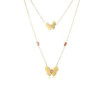 Stainless Steel Jewelry Necklace, 304 Stainless Steel, Butterfly, plated, Double Layer & for woman & with rhinestone, golden, Sold Per Approx 14.57 Inch, Approx 19.29 Inch Strand