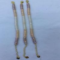 Bracelet en perles de culture d'eau douce, perle d'eau douce cultivée, avec Alliage de cuivre, avec 5cm chaînes de rallonge, riz, Placage de couleur d'or, bijoux de mode & pour femme, couleurs mélangées,  pearl length 6-7mm, Vendu par Environ 16 cm brin