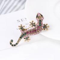 Tibetan Style Brooches, Lizard, gold color plated, for woman & with rhinestone, pink, 23x51mm, Sold By PC