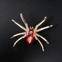 Zinc Alloy Brocher, Spider, guldfarve belagt, emalje & med rhinestone, rød, 50x40mm, Solgt af PC