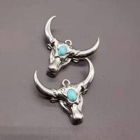Zinc Alloy Animal Pendants with turquoise Bull silver color plated DIY Sold By PC