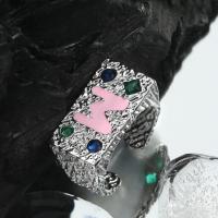 Brass δάχτυλο του δακτυλίου, Ορείχαλκος, με Αυτοκόλλητο Εποξειδικά & Cubic Zirconia, κοσμήματα μόδας & για τη γυναίκα, νικέλιο, μόλυβδο και κάδμιο ελεύθεροι, High:1.12cm, Sold Με Ζεύγος