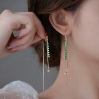 Crystal Tassel Earring with Zinc Alloy gold color plated for woman & with rhinestone 70mm Sold By Pair