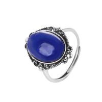 925 Sterling Silver Cuff Finger Ring, with Lapis Lazuli, Antique finish, vintage & for woman, 19.40x15.80mm, US Ring Size:6-8, Sold By PC
