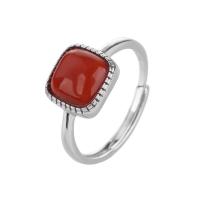925 Sterling Silver Cuff Finger Ring, with Yunnan Red Agate, Geometrical Pattern, vintage & for woman, agate size 9.5x9.8mm, US Ring Size:6-8, Sold By PC