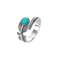 925 Sterling Silver Cuff Finger Ring, with turquoise, Feather, Antique finish, vintage & for woman, US Ring Size:6-8, Sold By PC