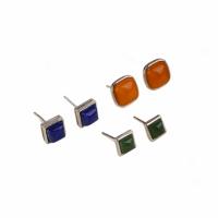 925 Sterling Silver Stud Earring, with Natural Stone, Geometrical Pattern, different materials for choice & for woman, Sold By Pair