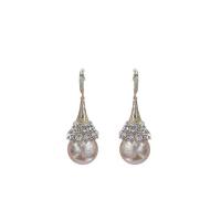 Zinc Alloy Drop Earring with Plastic Pearl gold color plated for woman & with rhinestone 40mm Sold By Pair