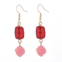 Natural Gemstone Earrings Pink Aventurine with Resin & Brass 18K gold plated fashion jewelry & for woman & faceted mixed colors The earring length is about 15-80mm Sold By Pair