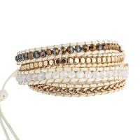 Gemstone Bracelets, Natural Stone, with Wax Cord & Crystal & Brass, Round, gold color plated, fashion jewelry & multilayer & Unisex, mixed colors, Length:Approx 85 cm, Sold By PC