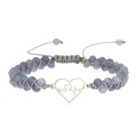 Quartz Bracelets Charoite with Knot Cord & 304 Stainless Steel Heart Adjustable & fashion jewelry & Unisex & hollow light purple Sold By PC