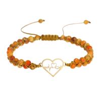 Gemstone Bracelets Impression Jasper with Knot Cord & 304 Stainless Steel Heart Vacuum Ion Plating Adjustable & fashion jewelry & Unisex & hollow orange Sold By PC