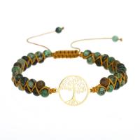 Bracelets turquoises de mode, Turquoise africain, avec Cordon de noeud & Acier inoxydable 304, Plat rond, Réglable & bijoux de mode & unisexe & creux, vert, Vendu par PC