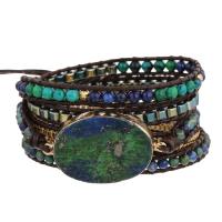 Bracelets turquoises de mode, avec cordon en cuir & Hématite & laiton & alliage de zinc, ovale plat, Placage, bijoux de mode & multicouche & unisexe, couleurs mélangées, Longueur:Environ 85 cm, Vendu par PC