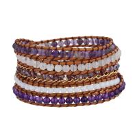 Quartz Bracelets, Amethyst, with Wax Cord & Crystal & Brass & Tibetan Style, Round, plated, fashion jewelry & multilayer & Unisex, mixed colors, Length:Approx 85 cm, Sold By PC
