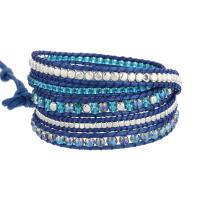 Crystal Bracelets with Seedbead & Wax Cord & Brass & Zinc Alloy Square silver color plated fashion jewelry & multilayer & Unisex mixed colors Length Approx 85 cm Sold By PC