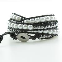 Gemstone Bracelets, Plastic Pearl, with leather cord & Hematite & Tibetan Style, Round, silver color plated, fashion jewelry & multilayer & Unisex, mixed colors, Length:Approx 85 cm, Sold By PC