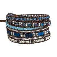 Bracelets Woven Ball hématite, avec corde de cire & cristal & laiton & alliage de zinc, cadre, Placage de couleur argentée, bijoux de mode & multicouche & unisexe, couleurs mélangées, Longueur:Environ 85 cm, Vendu par PC