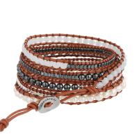 Hematite Woven Ball Bracelets with Wax Cord & Freshwater Pearl & Crystal & Zinc Alloy Round silver color plated fashion jewelry & multilayer & Unisex mixed colors Length Approx 85 cm Sold By PC
