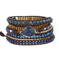 Gemstone Bracelets Lava with Lapis Lazuli & leather cord & Hematite & Crystal & Brass & Zinc Alloy Teardrop plated fashion jewelry & multilayer & Unisex mixed colors Length Approx 85 cm Sold By PC