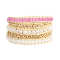 Gemstone Bracelets Natural Stone with Wax Cord & Freshwater Pearl & Brass & Zinc Alloy Round plated fashion jewelry & multilayer & Unisex mixed colors Length Approx 85 cm Sold By PC