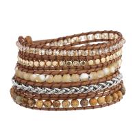 Gemstone Bracelets Picture Jasper with Wax Cord & Shell & Crystal & Brass & Zinc Alloy Round plated fashion jewelry & multilayer & Unisex mixed colors Length Approx 85 cm Sold By PC