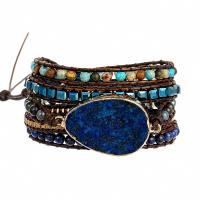 Natural Lapis Lazuli Bracelets with leather cord & Impression Jasper & Crystal & Brass & Zinc Alloy Teardrop plated fashion jewelry & multilayer & Unisex mixed colors Length Approx 85 cm Sold By PC