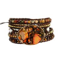 Gemstone Bracelets Impression Jasper with Howlite & leather cord & Hematite & Crystal & Brass & Zinc Alloy Flat Oval plated fashion jewelry & multilayer & Unisex mixed colors Length Approx 85 cm Sold By PC