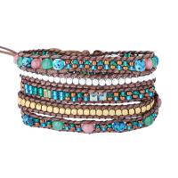 Gemstone Bracelets Natural Stone with Seedbead & leather cord & Hematite & Crystal & Zinc Alloy Round plated fashion jewelry & multilayer & Unisex mixed colors Length Approx 85 cm Sold By PC