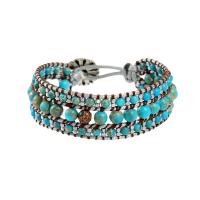 Gemstone Bracelets, Impression Jasper, with leather cord & Tibetan Style, Round, silver color plated, fashion jewelry & Unisex, blue, Length:Approx 17 cm, Sold By PC