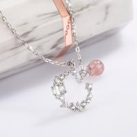 Cubic Zircon Micro Pave 925 Sterling Silver Necklace, with Strawberry Quartz, with 1.97inch extender chain, plated, fashion jewelry & micro pave cubic zirconia & for woman, more colors for choice, nickel, lead & cadmium free, Length:Approx 15.74 Inch, Sold By PC