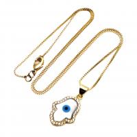 Collier Evil Eye bijoux, laiton, avec coquille, bijoux de mode & unisexe & styles différents pour le choix & pavé de micro zircon, protéger l'environnement, sans nickel, plomb et cadmium, Longueur:Environ 17.71 pouce, Vendu par PC