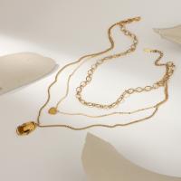 Edelstahl Schmuck Halskette, 304 Edelstahl, 18K vergoldet, drei Schichten & Modeschmuck & für Frau, goldfarben, verkauft per ca. 14 ZollInch, ca. 15.5 ZollInch, ca. 18 ZollInch Strang