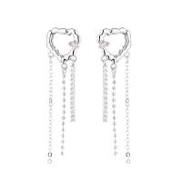 Fashion Fringe Earrings Brass Heart fashion jewelry & for woman & with rhinestone nickel lead & cadmium free Sold By Pair