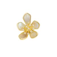 Cubic Zirconia Brooch Brass with Shell Flower fashion jewelry & micro pave cubic zirconia & for woman golden nickel lead & cadmium free Sold By PC