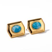 Stainless Steel Stud Earrings 304 Stainless Steel with Larimar 18K gold plated fashion jewelry & for woman golden Sold By Pair